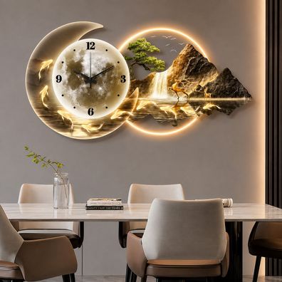 3D Künstlerische Landschafts Wandlampe inlusive Uhr Wanddeko Variante 1
