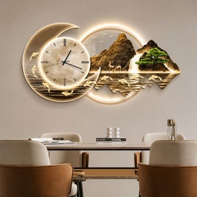 3D Künstlerische Landschafts Wandlampe inlusive Uhr Wanddeko Variante 2