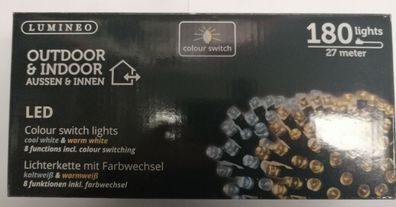 LED Lichterkette außen innen 27m 180LED kalt/warm weiß Farbwechsel