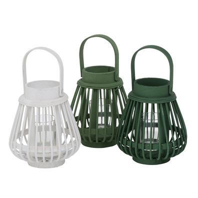 Windlicht Ilvie Bambus Glas grün/weiß H 16cm Stückpreis
