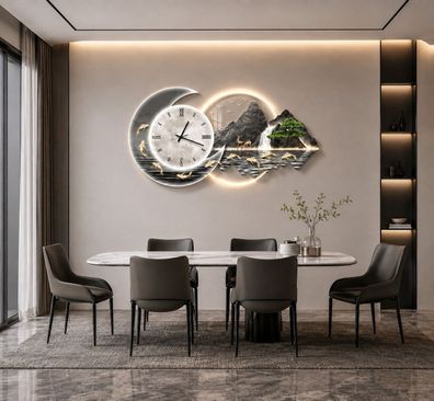 3D Künstlerische Landschafts Wandlampe inlusive Uhr Wanddeko Variante 3