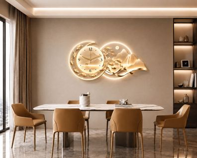 3D Künstlerische Landschafts Wandlampe inlusive Uhr Wanddeko Variante 4
