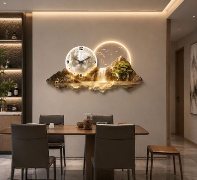 3D Künstlerische Landschafts Wandlampe inlusive Uhr Wanddeko Variante 6