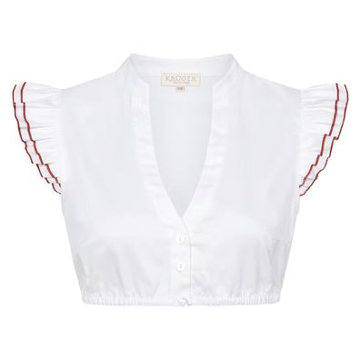 Dirndlbluse Scott´s Pearl weiß Flügelärmel bordeaux