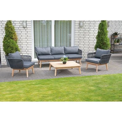 SunnySmart Lounge-Dining-Gruppe Bridgeport Alu/Akazienholz/Polyrope dunkelgrau inkl