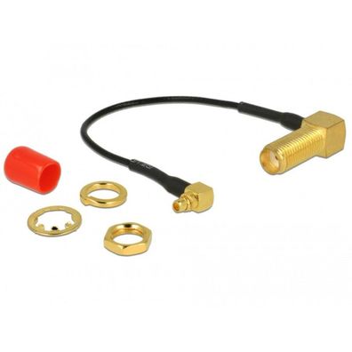 Antennenkabel SMA 90° (Buchse zum Einbau) > MMCX 90° Stecker (grau/gold, 10cm)