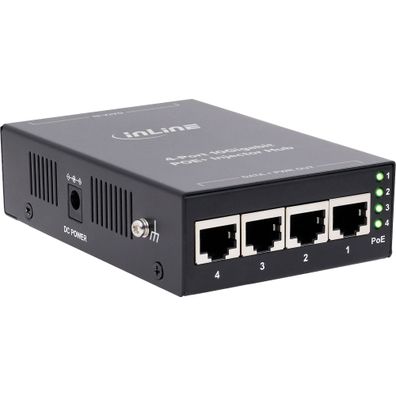 InLine PoE+ 10Gigabit Injektor Hub 4 Port (4x PoE+) - 10Gb/s - Metall - lüfterlos