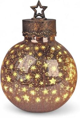 LED Deko-Kugel 30 cm Sterne Rose-Gold Glaskugel Timer 6h/18h beleuchtet - Batteriebet