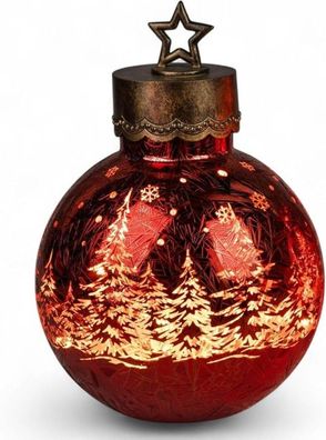 LED Deko-Kugel Frosty Rot 30 cm Farb-Glaskugel in Ice-Optik Timer 6h/18h beleuchtet