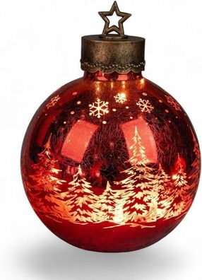 LED Deko-Kugel Frosty Rot 35 cm Farb-Glaskugel in Ice-Optik Timer 6h/18h beleuchtet