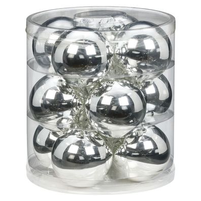 Weihnachtskugeln 12 Stk 8cm Shiny Silver Inge-Glas