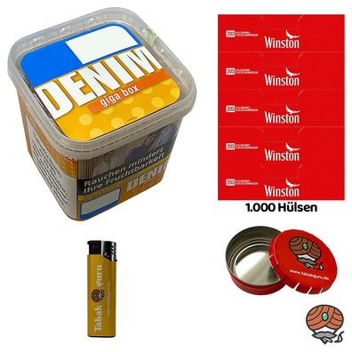Denim GIGA Box Volumentabak 315g + 1000 Winston Hülsen + Taschenaschenbecher