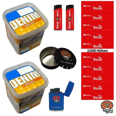 Denim Volumentabak GIGA Box 2x 315g + 2000 Winston Hülsen, Taschenaschenbecher