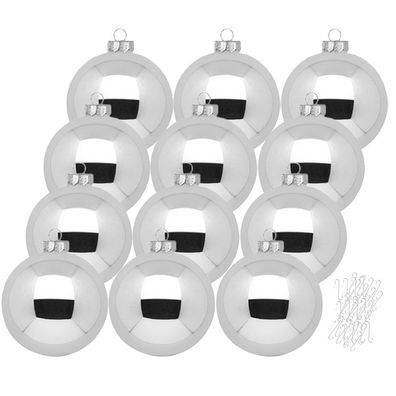 Weihnachtskugeln Shiny Silver 12 Stk 8cm + Haken Inge-Glas