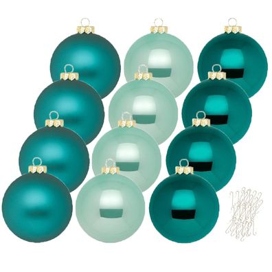 Weihnachtskugeln Green Emerald 12 Stk 8cm + Haken Inge-Glas