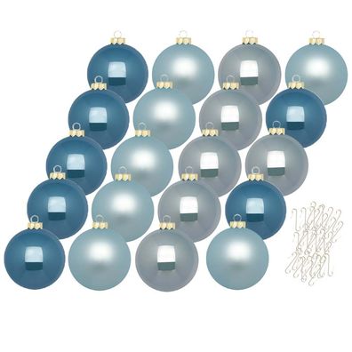 Weihnachtskugeln 20 Stk 6cm elysian blue + 40 Haken in gold Inge-Glas