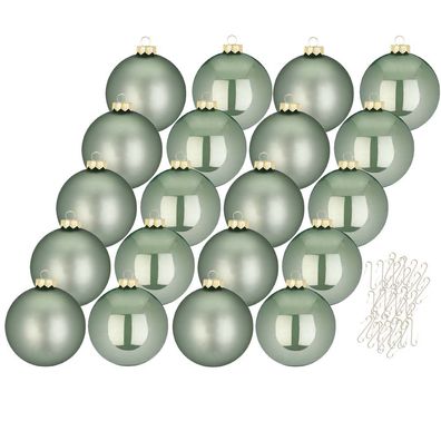 Weihnachtskugeln 20 Stk 6cm mild sage + 40 Haken gold Inge-Glas