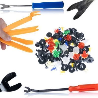 Rosfix Set Kfz-Befestigungsclips 100 Stk + Ausbauwerkzeug 6-tlg | Kunststoff