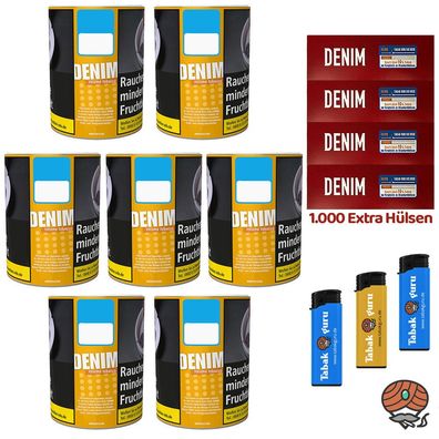 Denim Volumentabak Dose 7x 60g, 1000 Extra Hülsen, Feuerzeuge