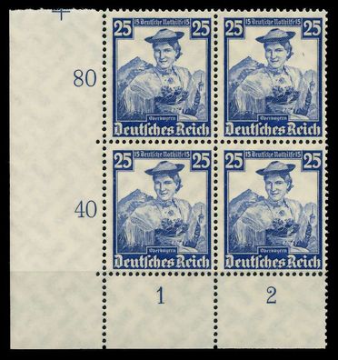 3. REICH 1935 Nr 595 postfrisch Viererblock ECKE-ULI X77D33E
