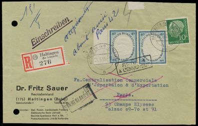 BRD 1955 Nr 210 BRIEF MIF Briefvorderseite X794CEE