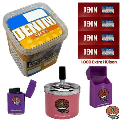 Denim Volumentabak GIGA Box 315g, 1000 Extra Hülsen, Drehascher, Zubehör