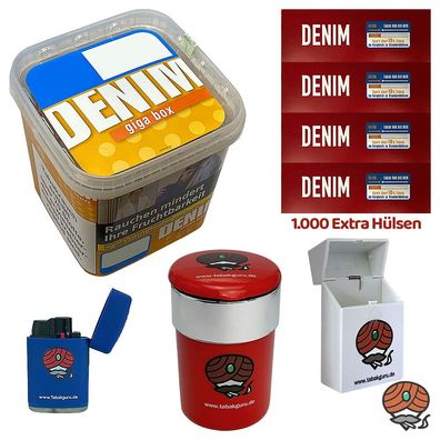 Denim Volumentabak GIGA Box 315g, 1000 Extra Hülsen, Autoascher, Zubehör