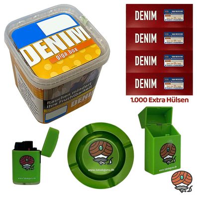 Denim Volumentabak GIGA Box 315g, 1000 Extra Hülsen, Metallascher, Zubehör