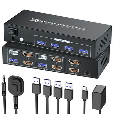 KVM Switch 2 PC 2 Monitore 8K60Hz 4K120Hz USB 3.0 HDMI DisplayPort