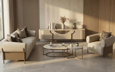 Luxus Wohnzimmer Set Sofa Sessel Couchtisch TV Schrank Premium