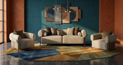 Elegantes Wohnlandschaft Set mit Sofa und Zwei Sesseln