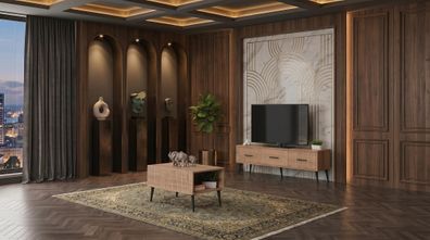 Braunes Wohnzimmer-Set stilvoller TV-Schrank Couchtisch TV-Möbel TV-Ständer