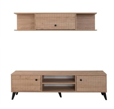 Braunes Wohnzimmer-Set TV-Unterschrank TV-Oberschrank TV-Möbel Premium
