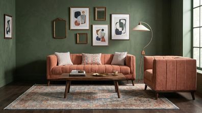 Braunes Wohnzimmer-Set 2-Sitzer-Sofas Stoffsofa und Sessel modern