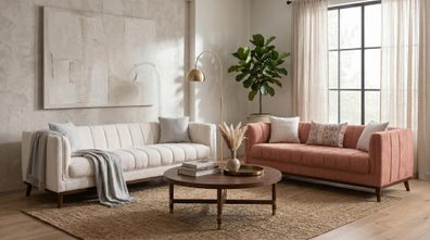Braun-beiges Wohnzimmer-Set Sofas Designer Sofagarnitur Stoffsofas
