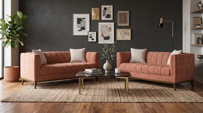Braunes Wohnzimmer-Set: 2-Sitzer-Sofas Stoffsofas Sofagarnitur modern