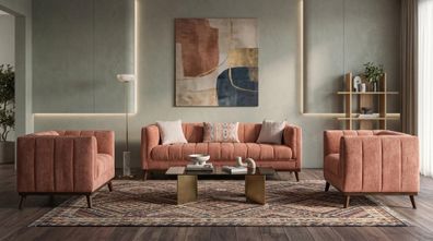 Modernes braunes Wohnzimmer-Set Sofas Stoffsofa zwei Sessel