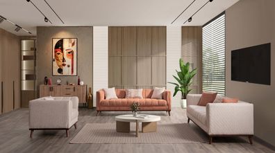 Beige-braunes Wohnzimmer-Set Sofas Designer-Stoffsofas Sessel