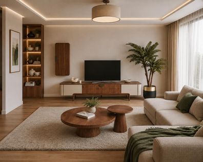 Modernes Wohnzimmer-Set mit Wohnwand und 2 Tischen
