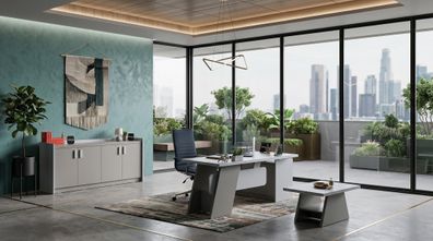 Graues Büro-Set Schreibtisch Schrank Couchtisch Designermöbel modern
