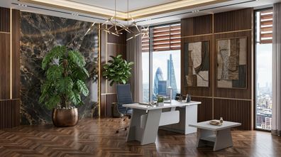 Stilvolles graues Büro-Set Schreibtisch Couchtisch modern Arbeitszimmer