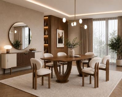 Modernes Designer-Esszimmer-Set Spiegel Tisch 6 Stühle Komplett