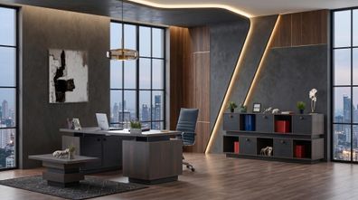 Braunes Büro-Set Schreibtisch Schrank Couchtisch aus Holz hohe Qualität