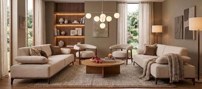 Modernes Wohnset Zwei 3-Sitzer Zwei Komfortable Sessel Stilvoll Design