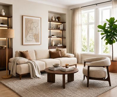 Stilvolles Wohnzimmer Set mit 4-Sitzer Sofa und elegantem Einzelsessel