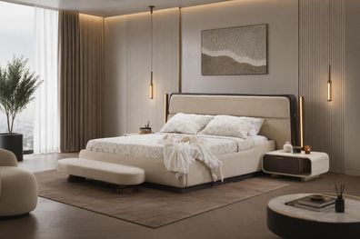 Schlafzimmer Set Bettanlage Modern Beige Luxus Gemütlich Komfortabel