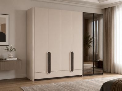 Schlafzimmer Set 4-Türig 2-Türig Kleiderschrank Modern Beige Groß