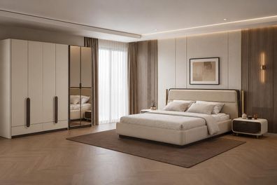 Schlafzimmer Set Bettanlage Kleiderschrank Modern Beige Hingucker