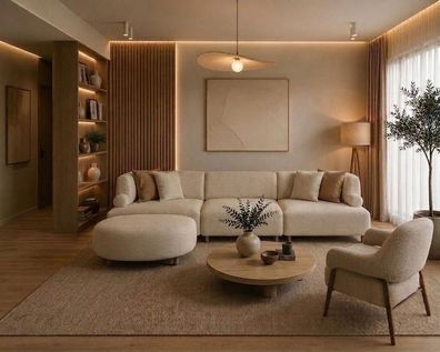 Elegantes Wohnzimmer Set mit komfortablem Sofa, Sessel und Sitzhocker