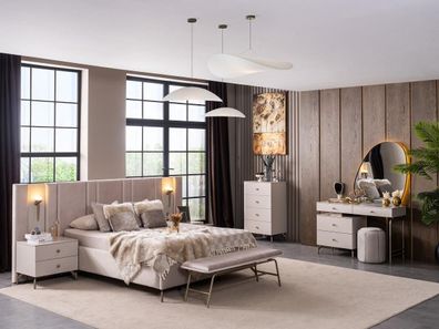 Schlafzimmer Set Bettanlage Schminkplatz Bettbank Modern Beige Edel